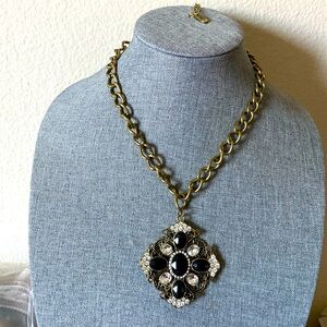 Vintage JULES Gorgeous ORNATE Maltese Cross Rhinestoned Necklace